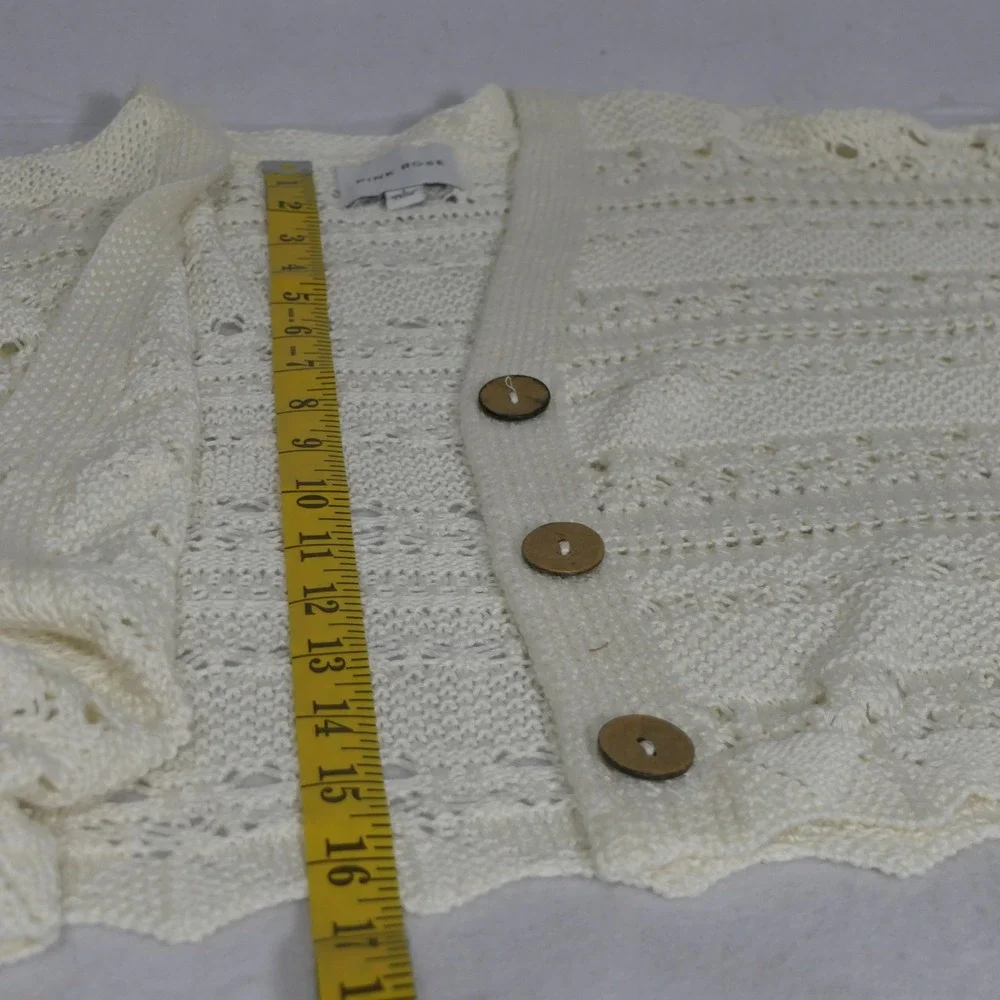 Pink Rose Womens Cardigan L Cream Boho Crochet Pointelle Scalloped PS5S44430
